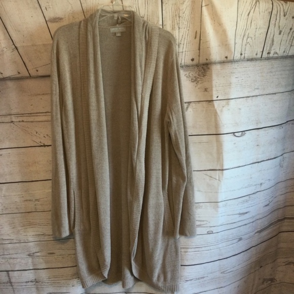 Barefoot Dreams Women's Beige Open Front Flowing Flattering Longer Cardigan L